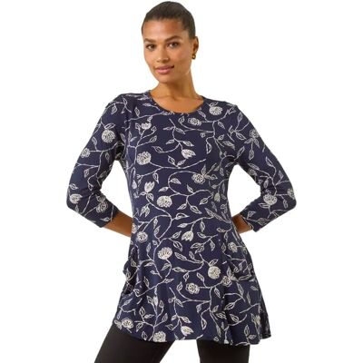 Roman Blumenmuster Pocket Swing Stretch Top - Navy - Top Roman Blumenmuster Pocket Swing Stretch Top - Navy - Top