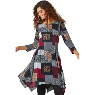 Roman Rotes Patchwork-Kleid - Knie-Länge Stretch-Jersey Damen Roman Rotes Patchwork-Kleid - Knie-Länge Stretch-Jersey Damen