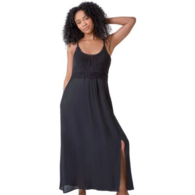 Roman Petite Crochet Bodice Cotton Maxi Dress - Black - Dress Roman Petite Crochet Bodice Cotton Maxi Dress - Black - Dress
