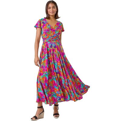 Roman Fuchsia Blumen-Rüschen-Gummizug-Maxikleid Roman Fuchsia Blumen-Rüschen-Gummizug-Maxikleid