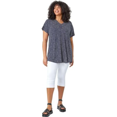 Roman Curve Navy Ditsy Spot Print V-Neck Top - Top Roman Curve Navy Ditsy Spot Print V-Neck Top - Top