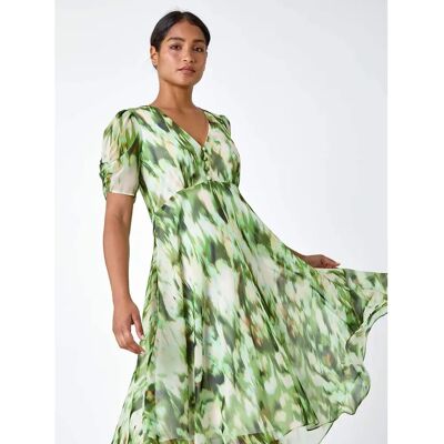 Roman Abstraktes Chiffon Hanky Hem Kleid - Größe 10 Roman Abstraktes Chiffon Hanky Hem Kleid - Größe 10