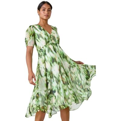 Robe en chiffon abstrait verte de Roman - Taille 16 UK - Publicité Robe en chiffon abstrait verte de Roman - Taille 16 UK - Publicité