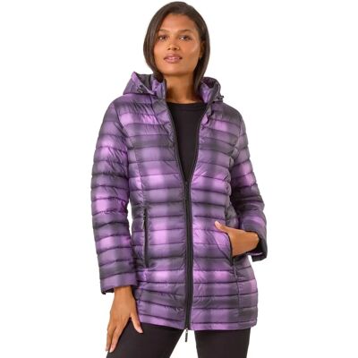 Roman Originals UK Purple Check Print Quilted Puffer Coat - Size 18 Female Roman Originals UK Purple Check Print Quilted Puffer Coat - Size 18 Female
