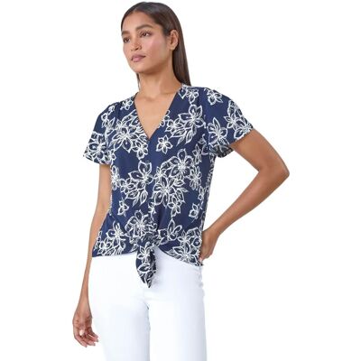 Roman Top Fleuri à Noeud à l'Avant - Top - Publicité Roman Top Fleuri à Noeud à l'Avant - Top - Publicité
