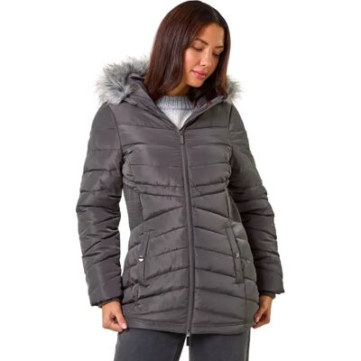 Roman Originals UK Charcoal Faux Fur Hooded Coat - Size 16 - Coat Roman Originals UK Charcoal Faux Fur Hooded Coat - Size 16 - Coat