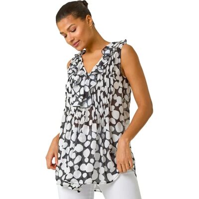 Roman Schwarze Punkt Muster ärmellose Bluse - 16 - Bluse Roman Schwarze Punkt Muster ärmellose Bluse - 16 - Bluse
