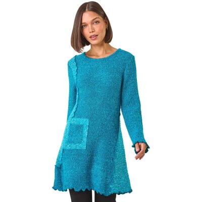 Roman Teal Longline Jumper - Pocket Detail - Knitwear Roman Teal Longline Jumper - Pocket Detail - Knitwear