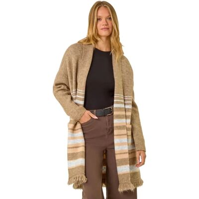 Roman Originals UK Natural Stripe Print Knit Longline Cardigan - Women Roman Originals UK Natural Stripe Print Knit Longline Cardigan - Women