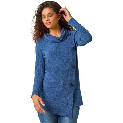 Roman UK Blue Cowl Neck Button Top - Size 14 Roman UK Blue Cowl Neck Button Top - Size 14