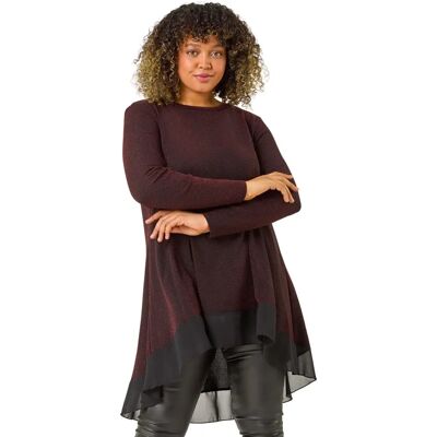 Roman Originals UK Glitter Chiffon Hem Tunic Top - Red - Tunic Top Roman Originals UK Glitter Chiffon Hem Tunic Top - Red - Tunic Top
