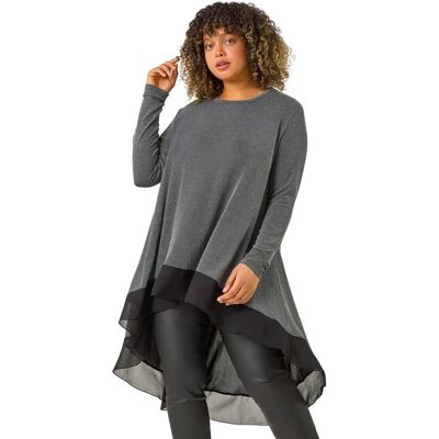 Roman Originals UK Silver Glitter Chiffon Hem Tunic Top - Size 18 Roman Originals UK Silver Glitter Chiffon Hem Tunic Top - Size 18