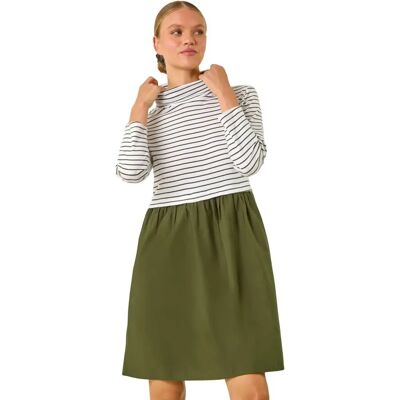 Roman Khaki Streifen Hochkragen Kleid - Kleid Roman Khaki Streifen Hochkragen Kleid - Kleid