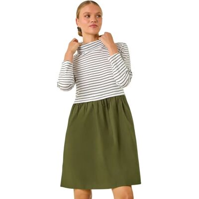 Roman Originals UK Khaki Streifen Hochhals Kleid - Kleid Roman Originals UK Khaki Streifen Hochhals Kleid - Kleid