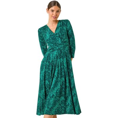 Roman Originals UK Green Animal Print Midi Dress - Dress Roman Originals UK Green Animal Print Midi Dress - Dress