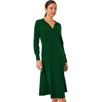 Roman Dunkelgrünes Muschelmuster Midikleid - Kleid Roman Dunkelgrünes Muschelmuster Midikleid - Kleid