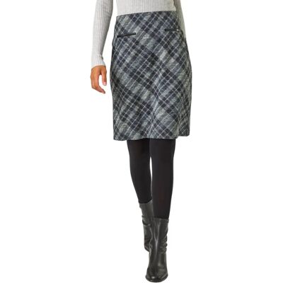 Roman Originals UK Dark Grey Check Print Pocket Pencil Skirt - Size 10 Womens Roman Originals UK Dark Grey Check Print Pocket Pencil Skirt - Size 10 Womens