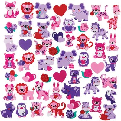 Autocollants en mousse Cœur d'amour Animaux de la Jungle - 50 Designs Autocollants en mousse Cœur d'amour Animaux de la Jungle - 50 Designs