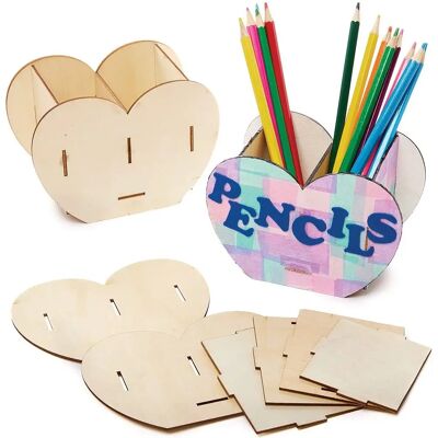 Baker Ross Kits de pots à crayons en bois en forme de cœur - Kit de support pour stylos Baker Ross Kits de pots à crayons en bois en forme de cœur - Kit de support pour stylos