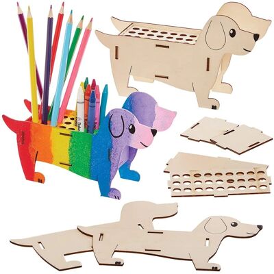 Kit porte-crayons en bois pour chien saucisse - Organisateur de bureau Kit porte-crayons en bois pour chien saucisse - Organisateur de bureau