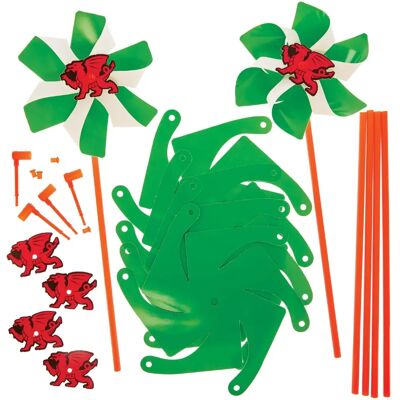 Kits de Moulins à Vent avec Drapeau Gallois - Pack de 6 Kits de Moulins à Vent avec Drapeau Gallois - Pack de 6