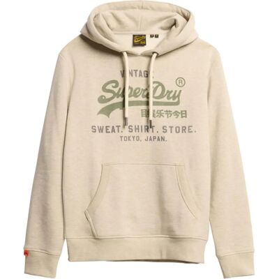 Superdry Vintage Logo Heritage Relaxed Kapuzenpullover - Pelican Beige Marl - Herren - Größe M Superdry Vintage Logo Heritage Relaxed Kapuzenpullover - Pelican Beige Marl - Herren - Größe M