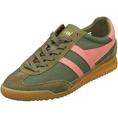 Gola Tornado Womens Military Green Coral Pink Sneakers - Low Top Activewear Gola Tornado Womens Military Green Coral Pink Sneakers - Low Top Activewear