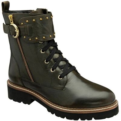 Lotus Foster Khaki Ankle Boots - Women - Low Heel - Zipper - Leather Lotus Foster Khaki Ankle Boots - Women - Low Heel - Zipper - Leather