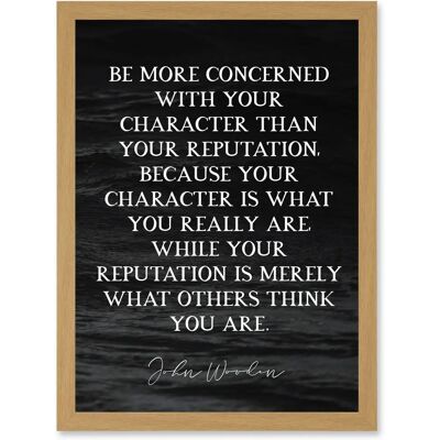 Artery8 - Slate Quote John Wooden Reputation Character Is What You Are Coach Basketball Inspiring - Framed Wall Art Print A4 - light oak Artery8 - Slate Quote John Wooden Reputation Character Is What You Are Coach Basketball Inspiring - Framed Wall Art Print A4 - light oak