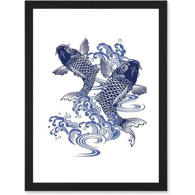 Artery8 Japan Koi Carp Fish Illustration - A4 - Framed - Black - Wall Art Artery8 Japan Koi Carp Fish Illustration - A4 - Framed - Black - Wall Art