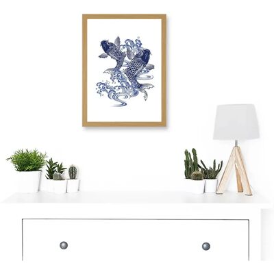 Artery8 - Koi - Illustration - Light Oak - Framed Wall Art Artery8 - Koi - Illustration - Light Oak - Framed Wall Art