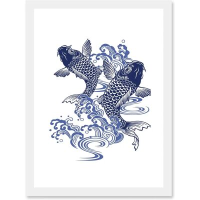 Artery8 - Japan Koi Carp Fish Illustration - A4 - framed - white - print Artery8 - Japan Koi Carp Fish Illustration - A4 - framed - white - print