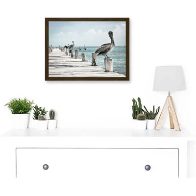 Artery8 - Pelicans Ocean Pier Artwork - Framed - A4 - Wall Art Artery8 - Pelicans Ocean Pier Artwork - Framed - A4 - Wall Art