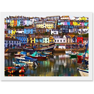 Artery8 - Cityscape Brixham Harbour - A4 - Framed Print Artery8 - Cityscape Brixham Harbour - A4 - Framed Print