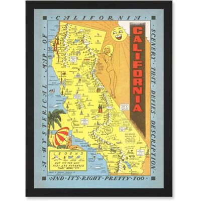 Artery8 Hysterical Map Lindgren 1948 California - Black - A4 - Framed - Art print Artery8 Hysterical Map Lindgren 1948 California - Black - A4 - Framed - Art print
