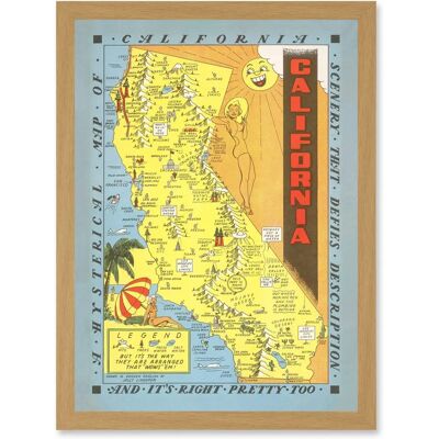 Artery8 - Hysterical Map Lindgren 1948 California - A4 Framed Wall Art Artery8 - Hysterical Map Lindgren 1948 California - A4 Framed Wall Art