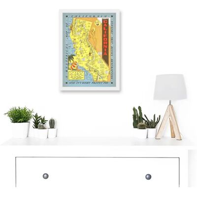 Artery8 - Hysterical Map Lindgren 1948 California - Wall Art - A4 - White Framed Artery8 - Hysterical Map Lindgren 1948 California - Wall Art - A4 - White Framed