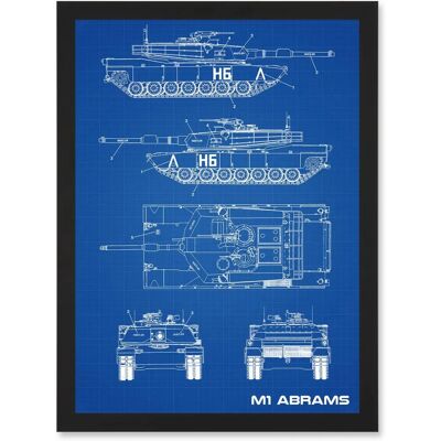 Artery8 M1 Abrams - black - A4 - blueprint plan - Wall art print Artery8 M1 Abrams - black - A4 - blueprint plan - Wall art print