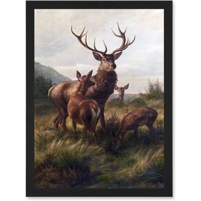 Artery8 Deiker Stag Deer Antlers Doe Animal Nature Painting Artwork Framed Wall Art Print - Black - Wall Art Artery8 Deiker Stag Deer Antlers Doe Animal Nature Painting Artwork Framed Wall Art Print - Black - Wall Art