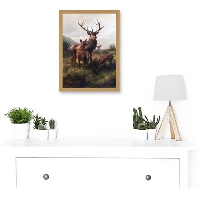 Artery8 - Deiker Stag - A4 - Light Oak - Framed Wall Art Artery8 - Deiker Stag - A4 - Light Oak - Framed Wall Art