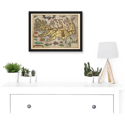 Artery8 - Ortelius 1585 Iceland - Black - A4 - Framed Wall Art Artery8 - Ortelius 1585 Iceland - Black - A4 - Framed Wall Art