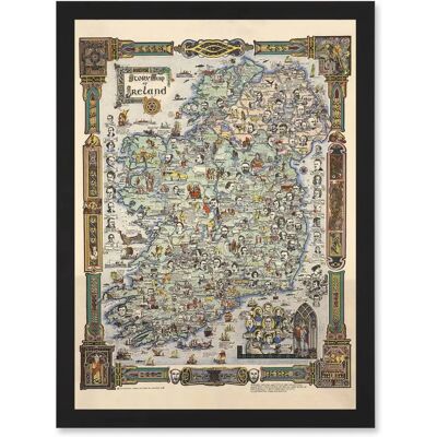 Artery8 - Story Map of Ireland Colortext 1936 - A4 Black - Framed - Wall Art Print Artery8 - Story Map of Ireland Colortext 1936 - A4 Black - Framed - Wall Art Print