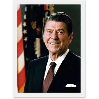 Artery8 - Ronald Reagan Portrait - White - A4 - Framed wall art Artery8 - Ronald Reagan Portrait - White - A4 - Framed wall art