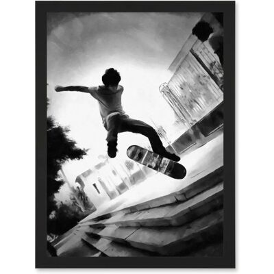 Artery8 - Skateboarder Trick Black White Photo Artwork - Framed Print Artery8 - Skateboarder Trick Black White Photo Artwork - Framed Print
