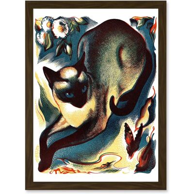 Artery8 - Siamese Cat Butterfly Artwork - Brown - A4 - Framed Wall Art Artery8 - Siamese Cat Butterfly Artwork - Brown - A4 - Framed Wall Art