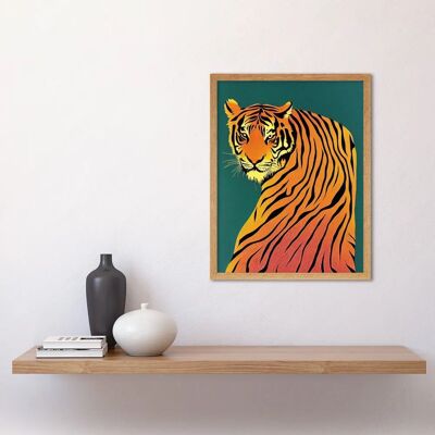 Artery8 - Tiger Portrait - Teal Orange - Light Oak - Poster Artery8 - Tiger Portrait - Teal Orange - Light Oak - Poster