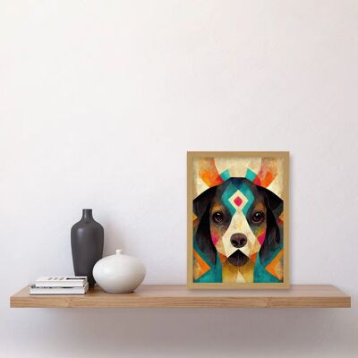 Artery8 Quirky Boho Abstract Modern Shaman Guru Dog Artwork - A4 - Light Oak - Framed - Wall Art Artery8 Quirky Boho Abstract Modern Shaman Guru Dog Artwork - A4 - Light Oak - Framed - Wall Art