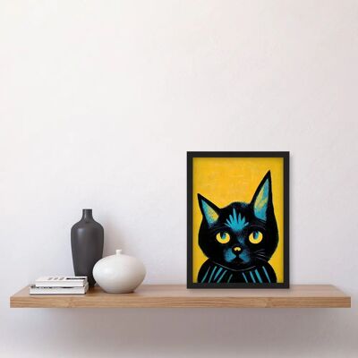 Artery8 - Quirky Bold Black Cat - Yellow - Wall Art Print Artery8 - Quirky Bold Black Cat - Yellow - Wall Art Print