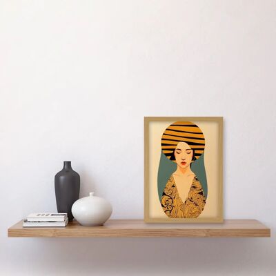 Artery8 - Retro Woman Boho Yellow Art Nouveau - A4 - Light Oak - Art Print Artery8 - Retro Woman Boho Yellow Art Nouveau - A4 - Light Oak - Art Print