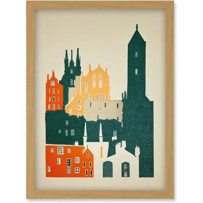 Artery8 - Edinburgh Old Town Retro Street - A4 - Framed - Wall Art Artery8 - Edinburgh Old Town Retro Street - A4 - Framed - Wall Art